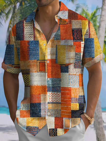 Men's Vintage Plaid Print Hawaiian Short Sleeve Shirt
