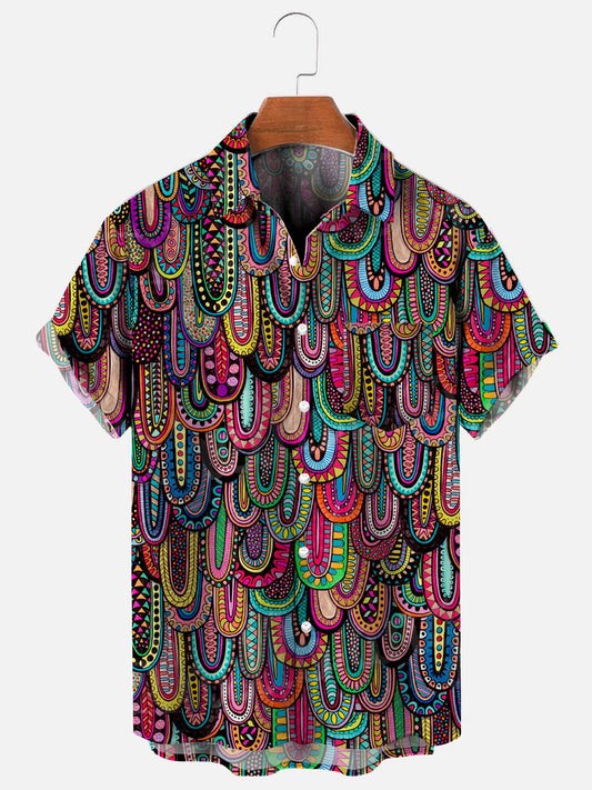 Men's Casual Abstract Print Hawaiian Short Sleeve Shirt