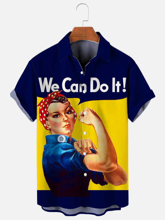 We Can Do It Vintage Printed Casual Short Sleeve Shirt