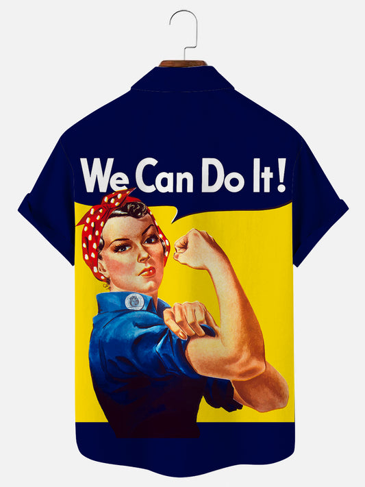 We Can Do It Vintage Printed Casual Short Sleeve Shirt