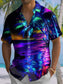 Men's Neon Palm Tree Beach Print Hawaiian Short Sleeve Shirt