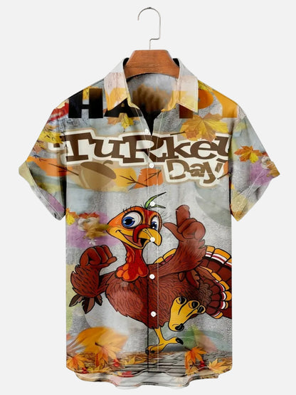 Men's Thanksgiving Turkey Print Hawaiian Short Sleeve Shirt