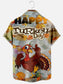 Men's Thanksgiving Turkey Print Hawaiian Short Sleeve Shirt