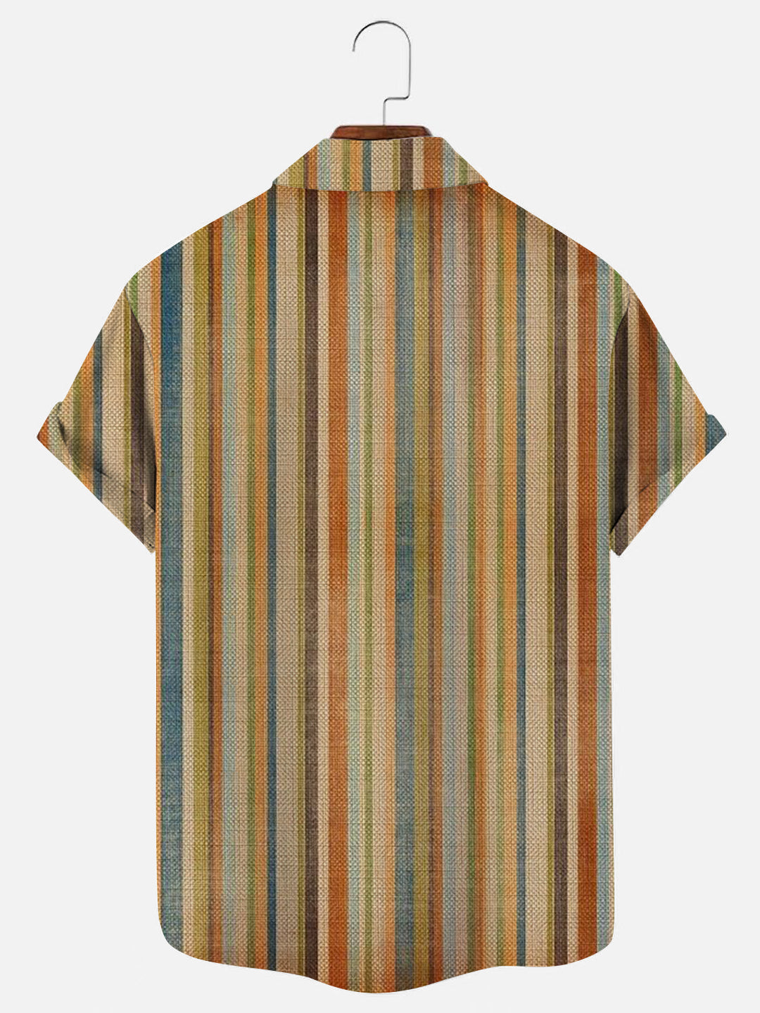 Men's Vintage Brown Stripe Print Hawaiian Short Sleeve Shirt