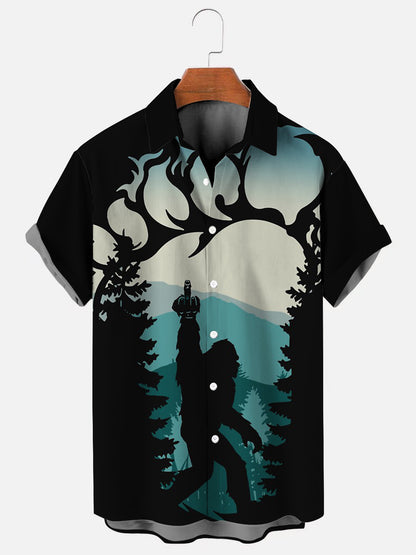 Men's Bigfoot Print Casual Short Sleeve Shirt