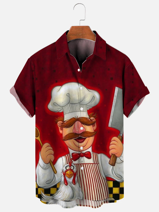 Men's Cartoon Muppet Chef Print Casual Short Sleeve Shirt