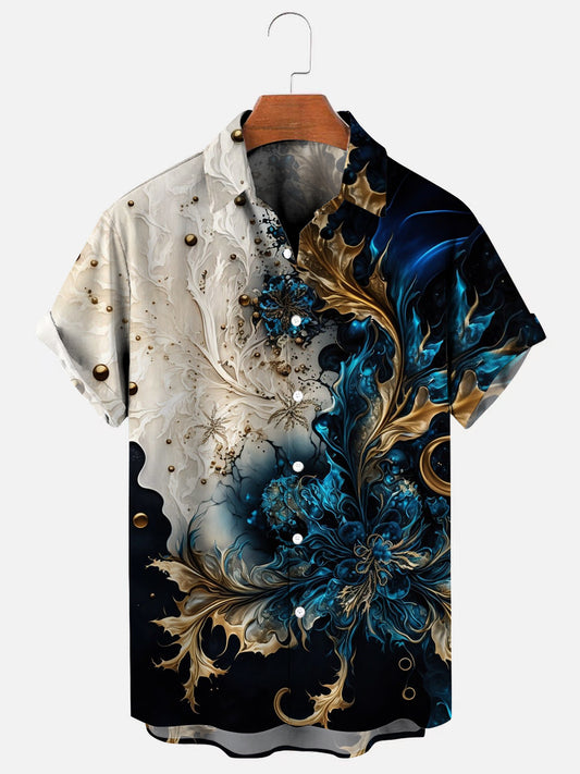 Men's Abstract Art Print Hawaiian Short Sleeve Shirt