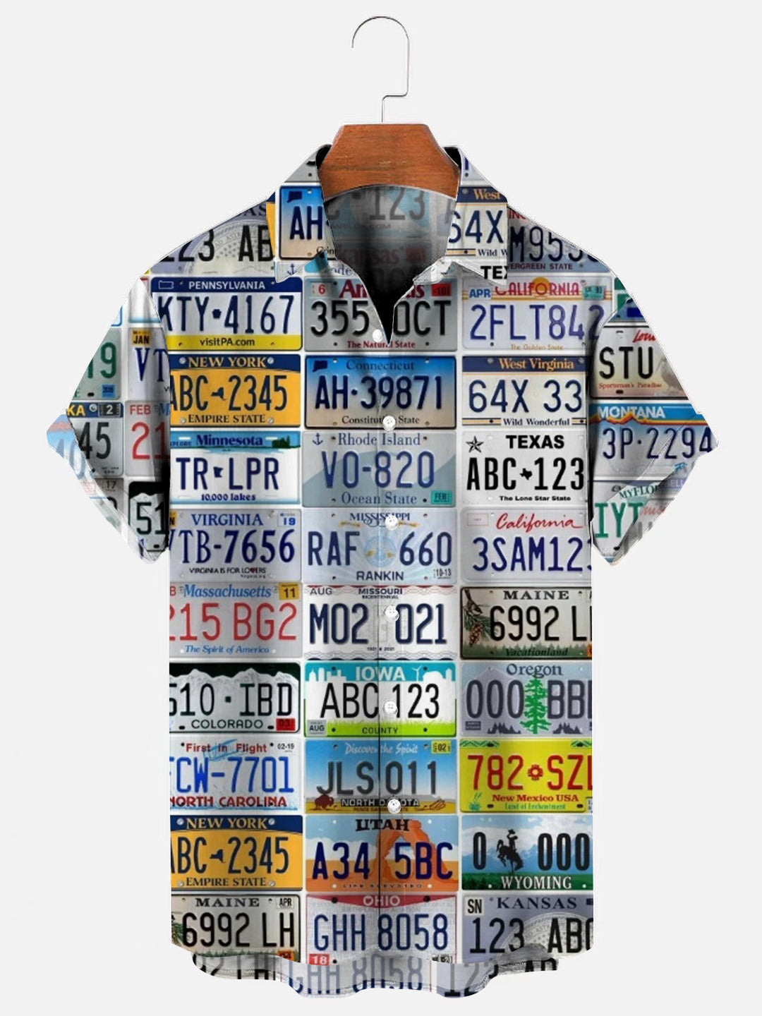 Men's Vintage License Plate Print Hawaiian Short Sleeve Shirt