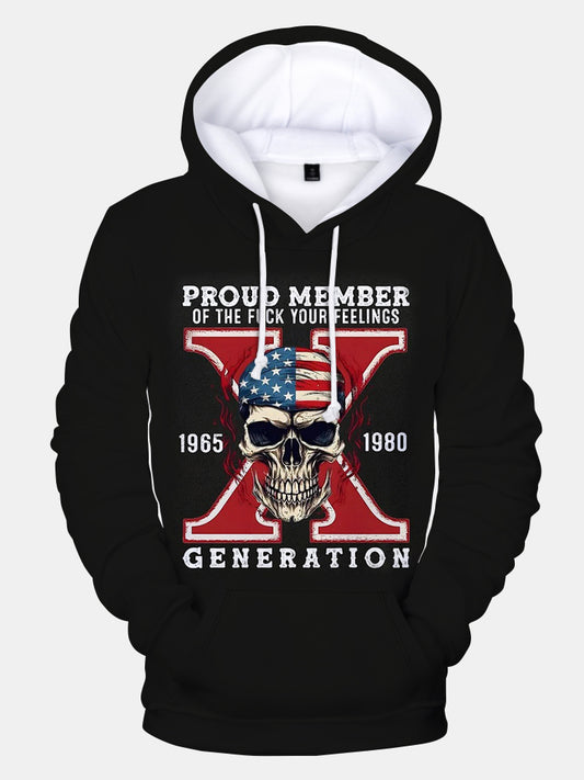 Generation X 1965 1980 Skull Print Long Sleeve Hoodie