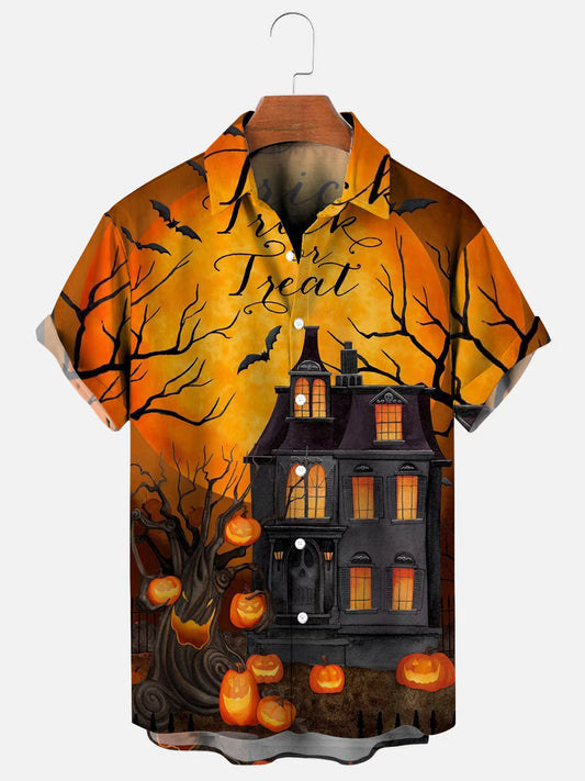 Haunted Nights Halloween Print Men's Short Sleeve Shirt