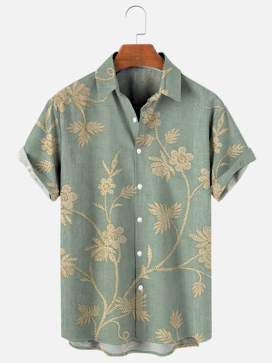 Men's Floral Print Hawaiian Casual Breathable Short Sleeve Shirt