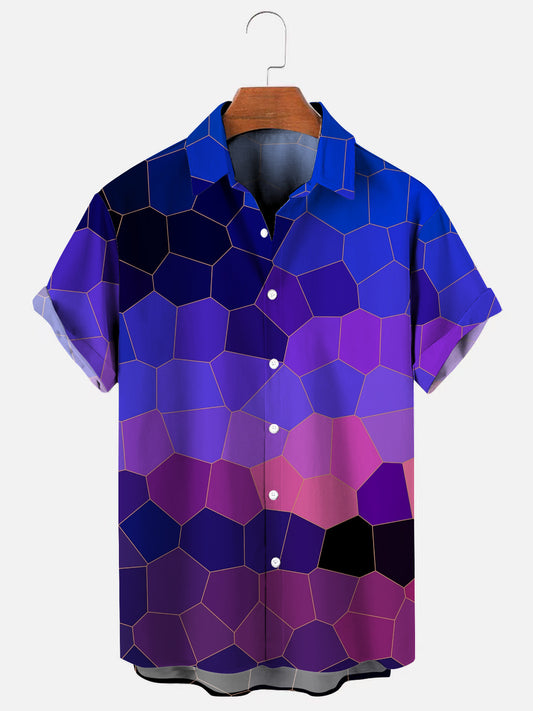 Men's Mosaic Textured Print Graphic Hawaiian Short Sleeve Shirt