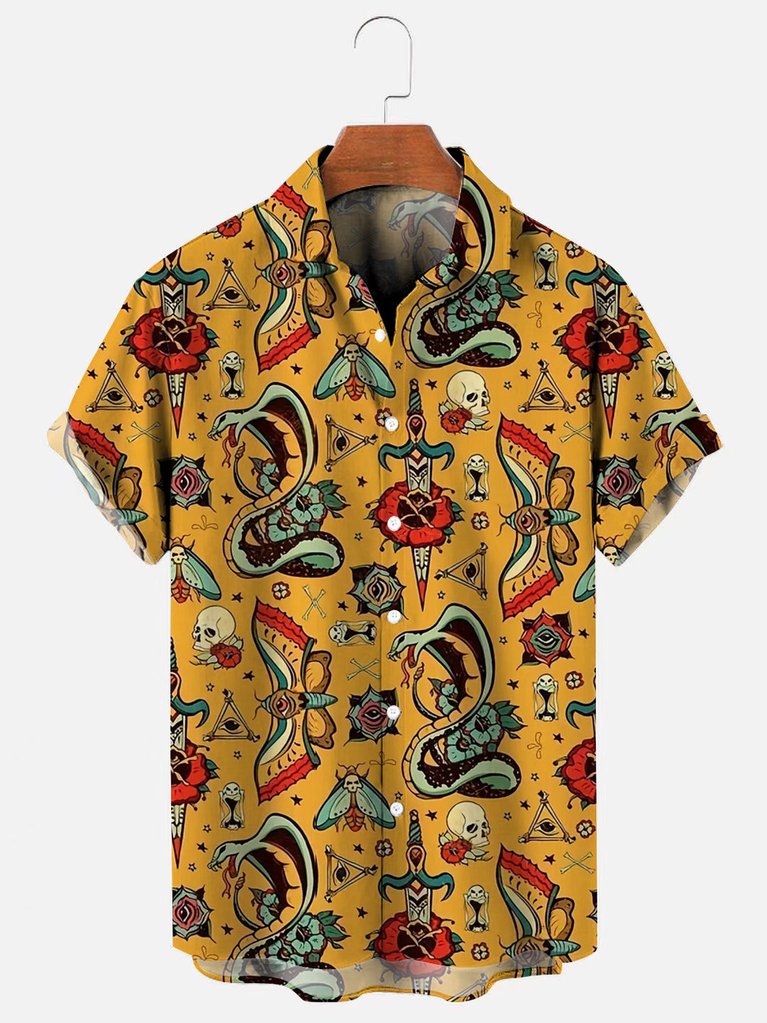 Yellow Splash Tattoo Print Hawaiian Short Sleeve Shirt – Hallyy