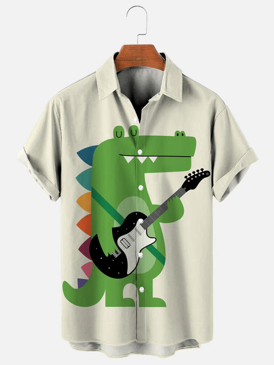 Crocodile Rock Cartoon Print Hawaiian Short Sleeve Shirt