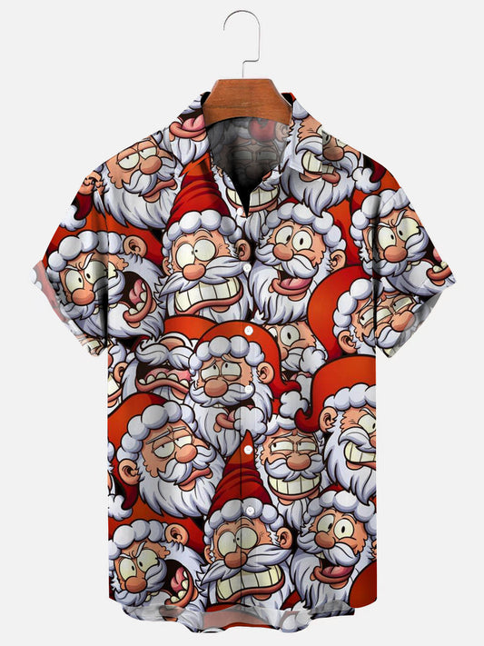 Crazy Santa Print Short Sleeve Shirt
