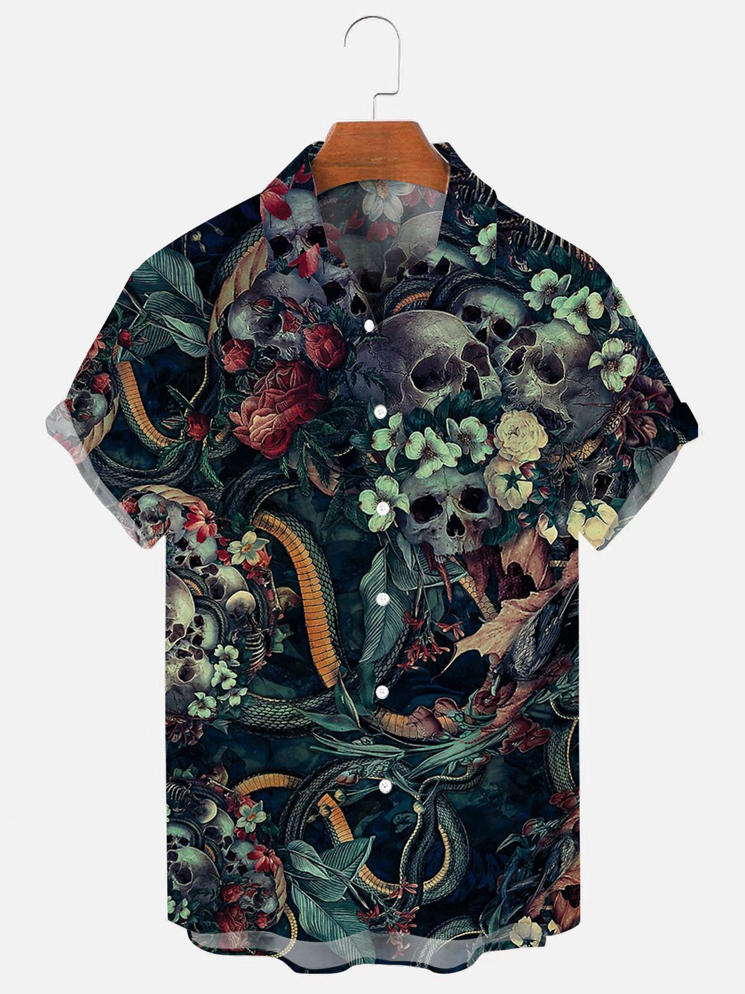 Skull Print Hawaiian Casual Short Sleeve Shirt – Hallyy