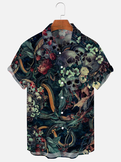 Skull Print Hawaiian Casual Short Sleeve Shirt