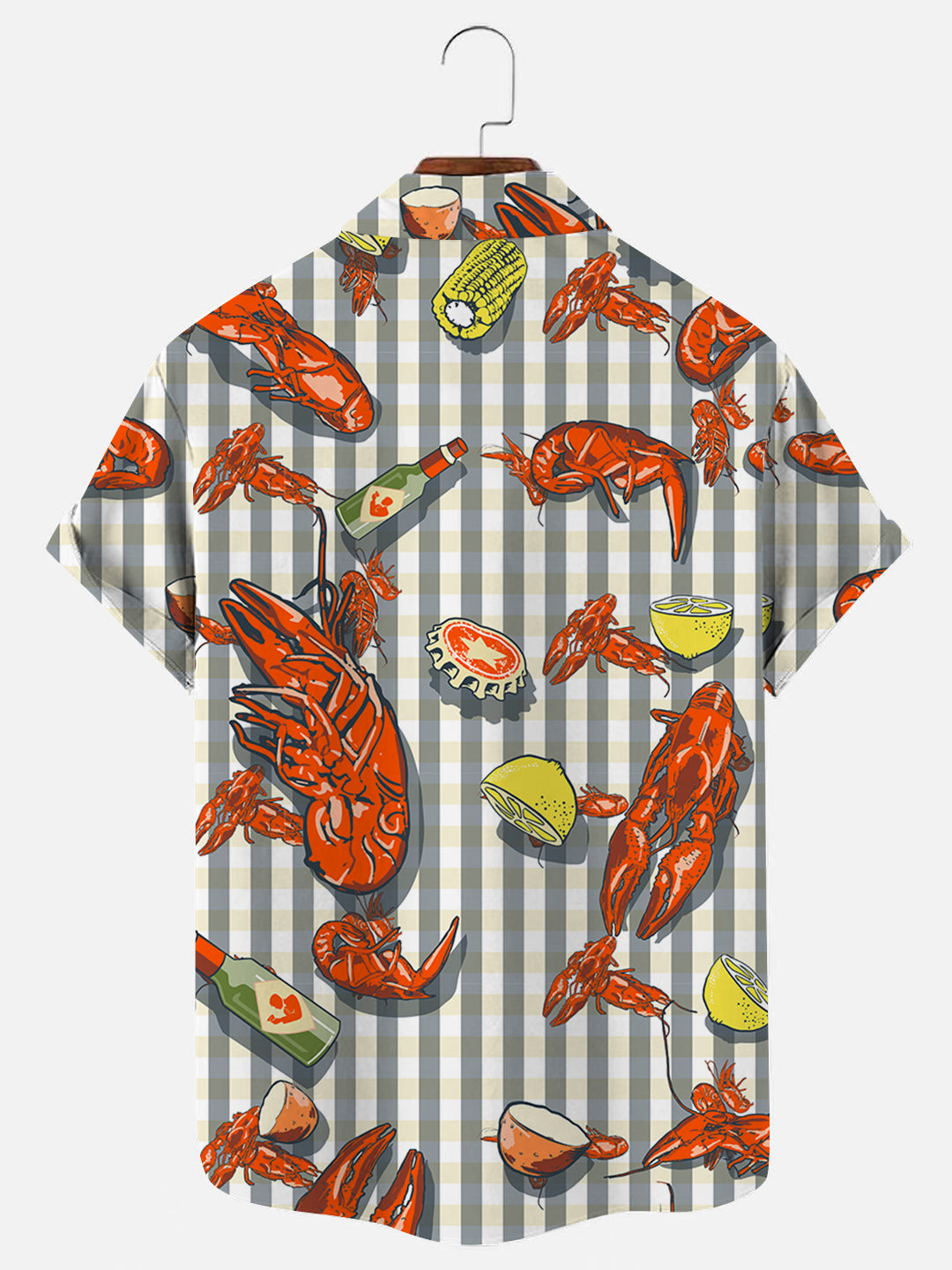 Men's Crawfish Beer Print Hawaiian Short Sleeve Shirt