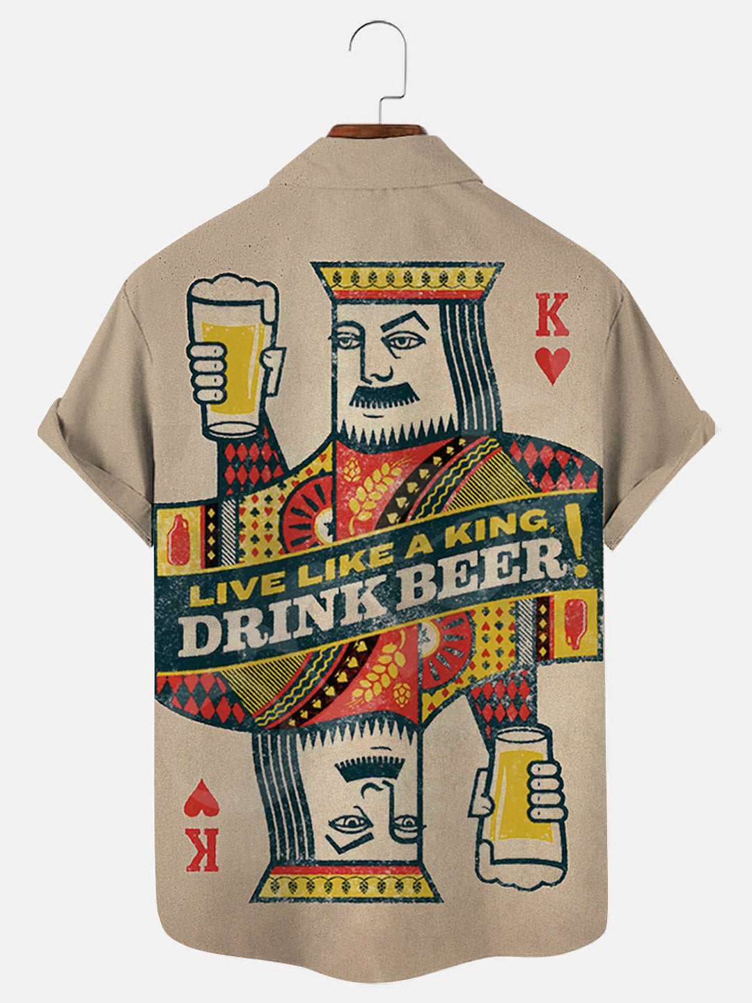 Live Like a King Drink Beer Fun Printed Hawaiian Short Sleeve Shirt