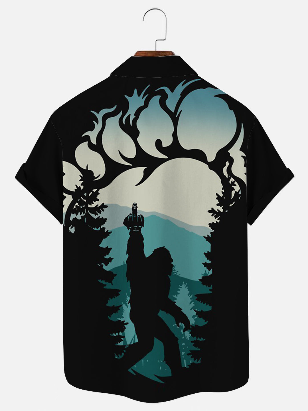 Men's Bigfoot Print Casual Short Sleeve Shirt