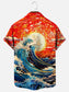 Men's Ukiyo-e Wave Print Casual Breathable Short Sleeve Hawaiian Shirt