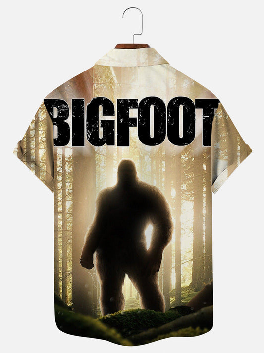 Men's Bigfoot Poster Print Hawaiian Casual Short Sleeve Shirt