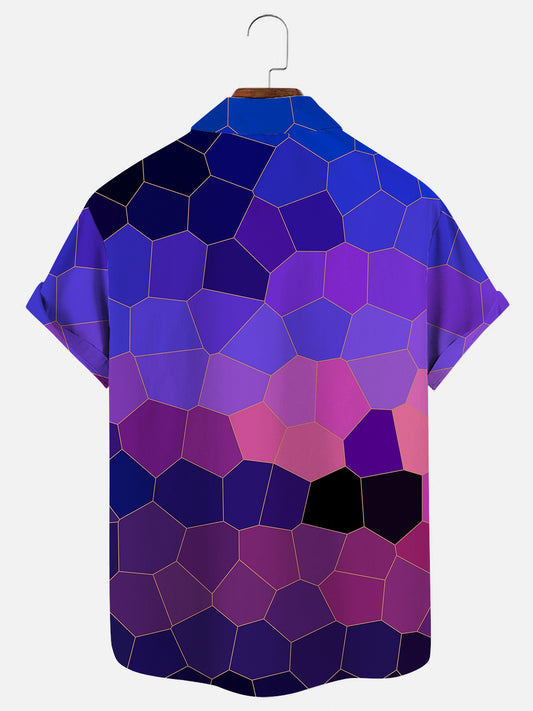 Men's Mosaic Textured Print Graphic Hawaiian Short Sleeve Shirt