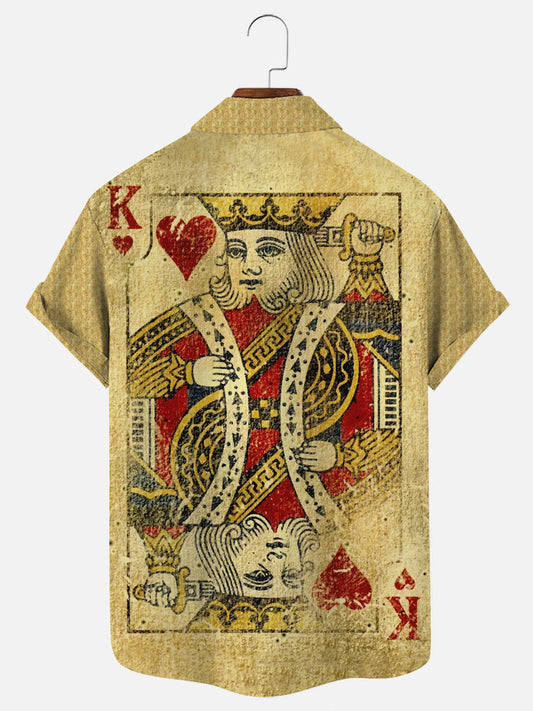 Men's Vintage Playing Card Print Hawaiian Short Sleeve Shirt