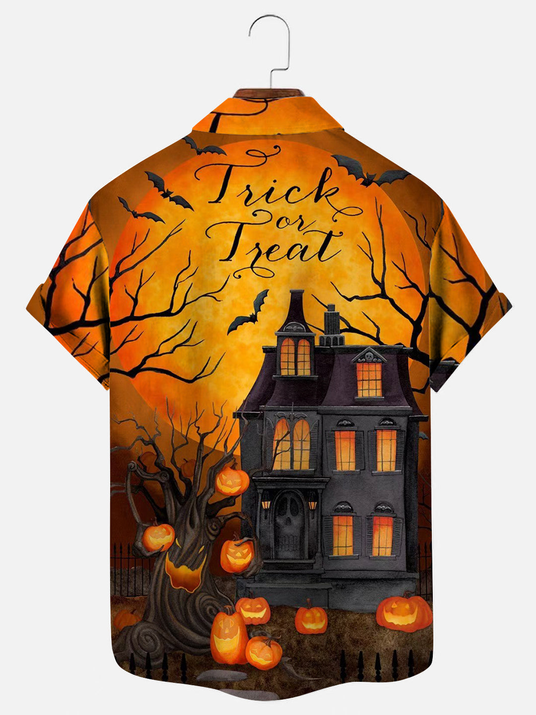 Haunted Nights Halloween Print Men's Short Sleeve Shirt