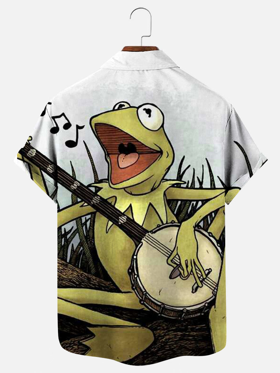 Men's Frog Music Print Hawaiian Casual Short Sleeve Shirt