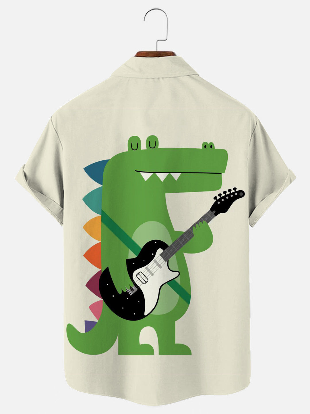 Crocodile Rock Cartoon Print Hawaiian Short Sleeve Shirt