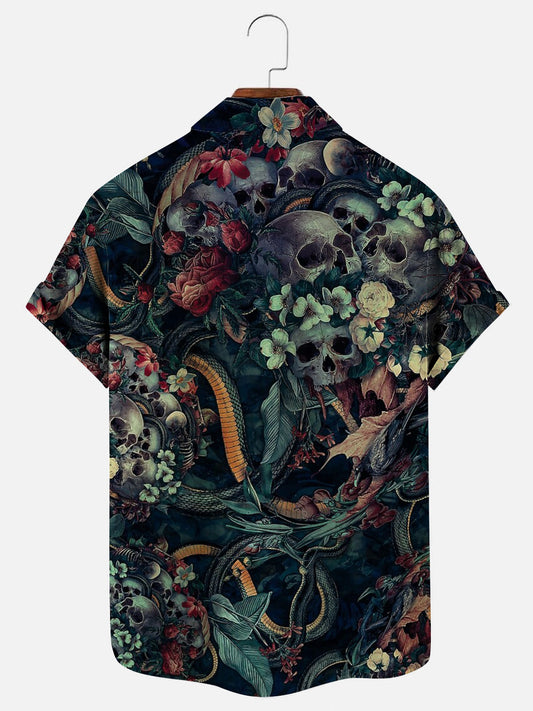 Skull Print Hawaiian Casual Short Sleeve Shirt