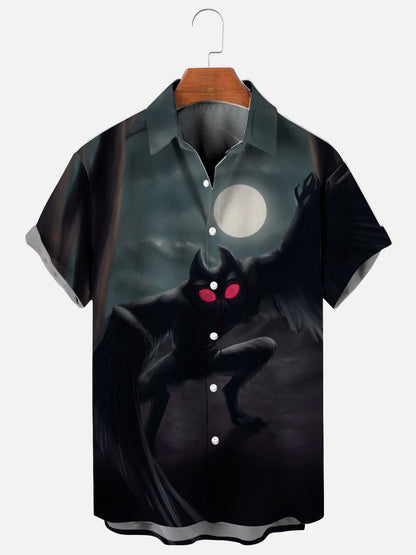 Men's Mothman Horror Creature Print Holiday Short Sleeve Shirt