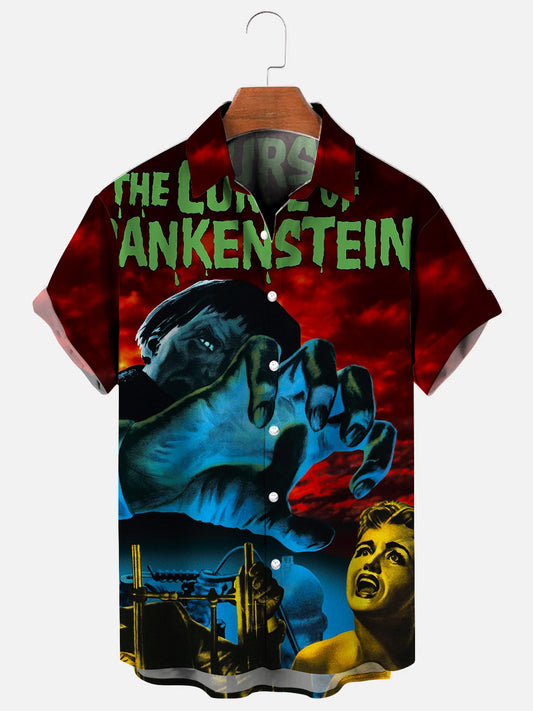 Men's Horror Movie Vintage Poster Print Hawaiian Short Sleeve Shirt