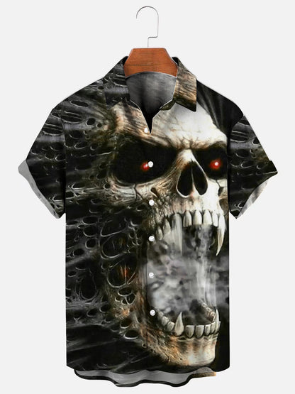 Men's Skull Print Hawaiian Casual Short Sleeve Shirt