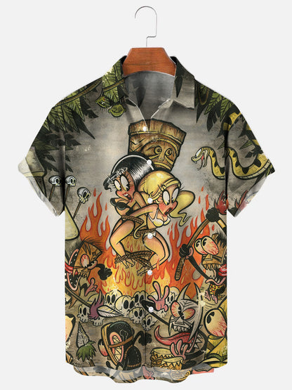Men's Cannibal Bikini Beauty Print Hawaiian Short Sleeve Shirt