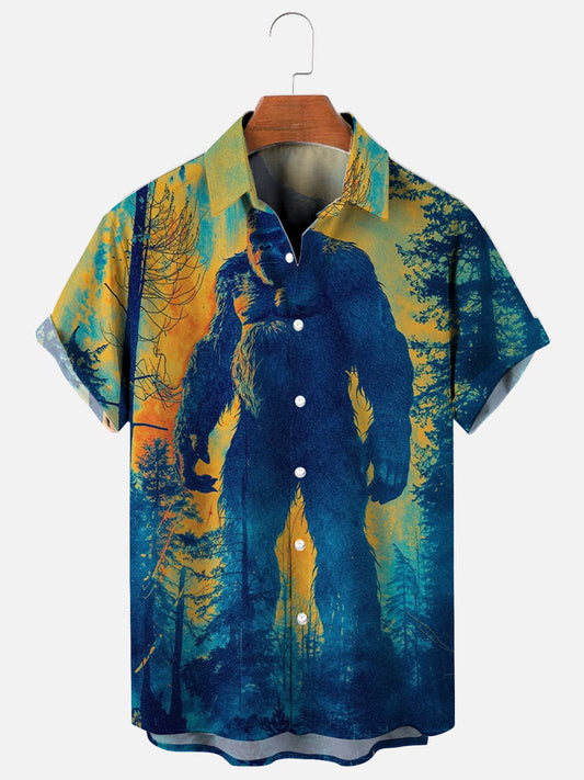 Men's Bigfoot Poster Print Hawaiian Short Sleeve Shirt