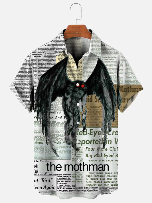 Men's Mothman Newspaper Article Print Hawaiian Short Sleeve Shirt