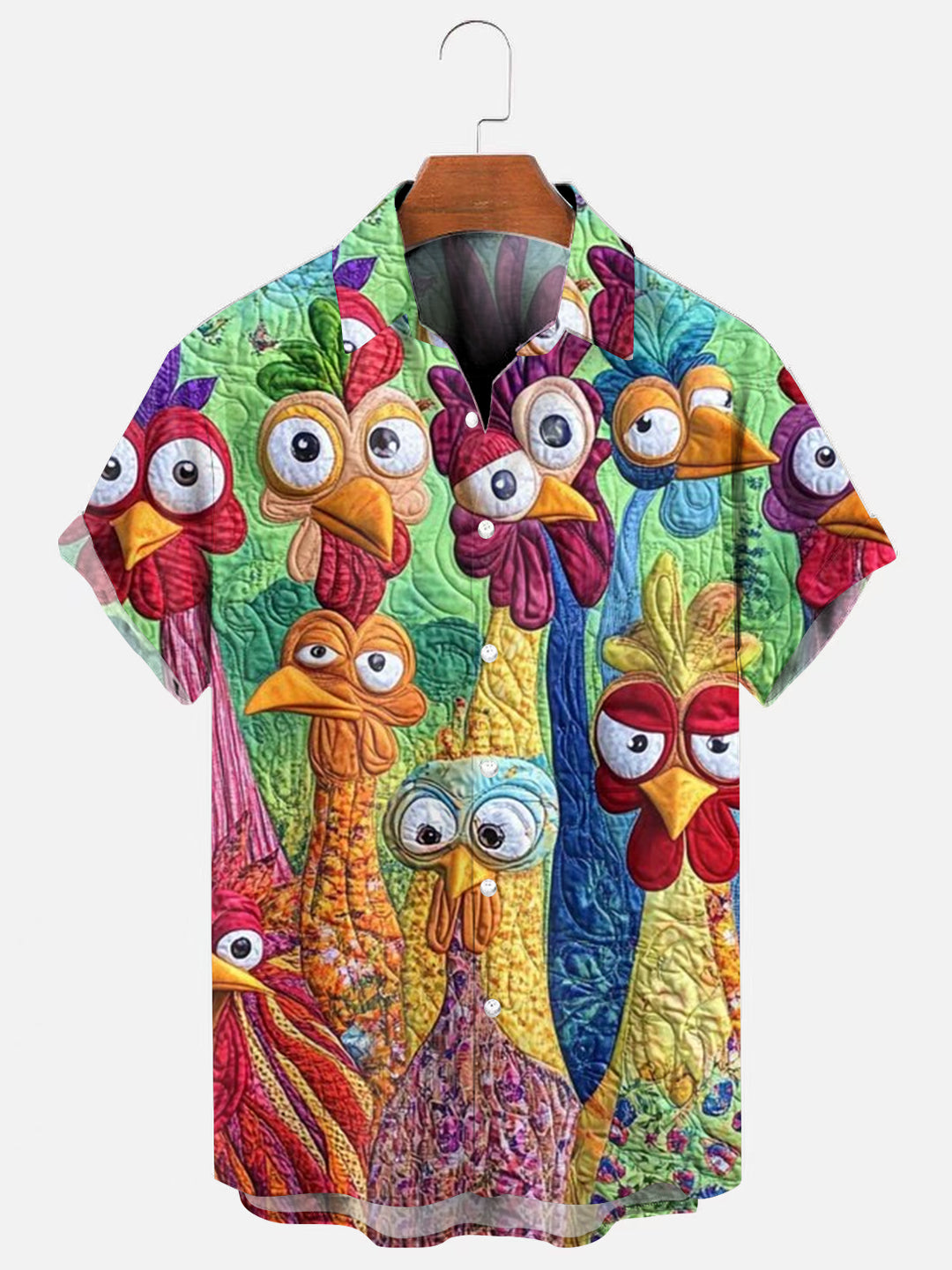 Men's Colorful Chick Art Print Hawaiian Short Sleeve Shirt