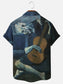 Men's Old Guitarist Retro Oil Painting Printed Hawaiian Short Sleeve Shirt