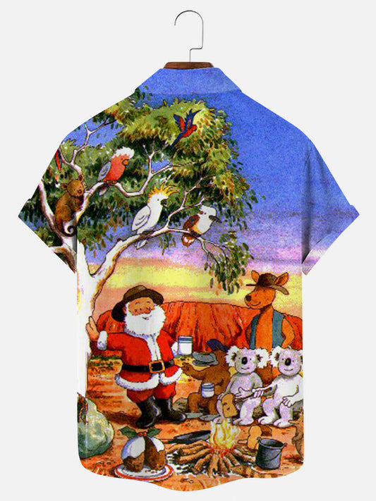 Santa Print Holiday Casual Short Sleeve Shirt