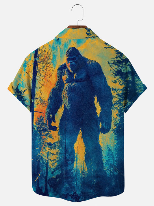 Men's Bigfoot Poster Print Hawaiian Short Sleeve Shirt