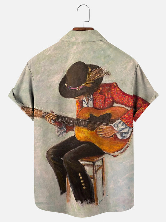 Vintage Music Print Men's Hawaiian Short Sleeve Shirt