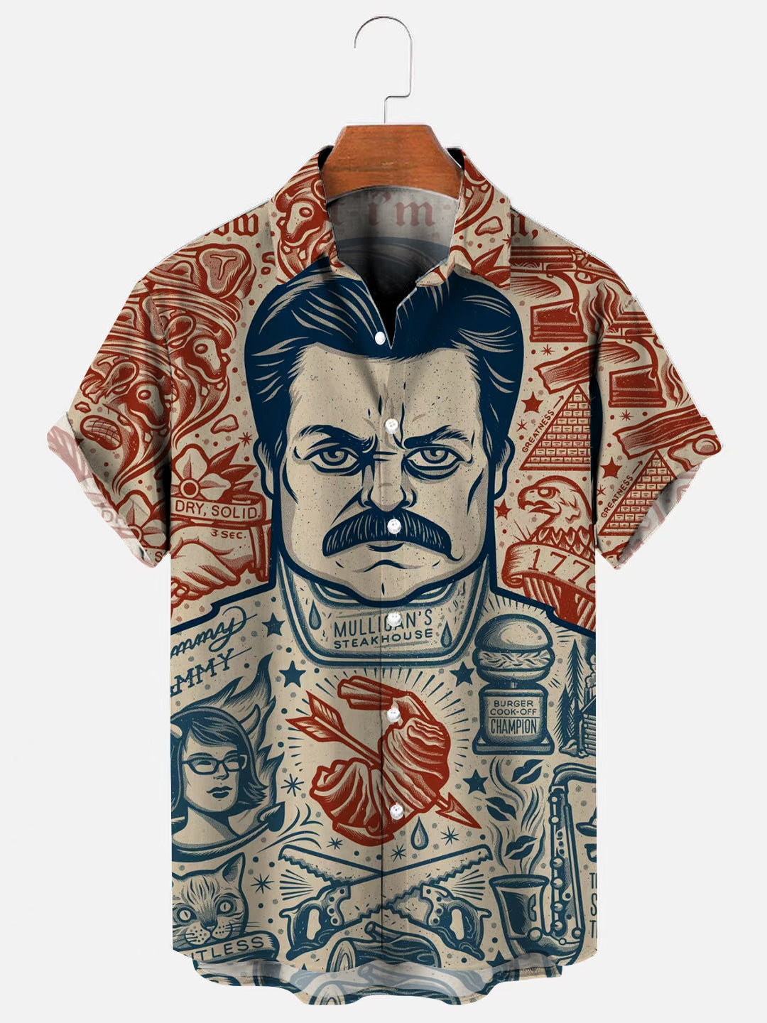 Men's Ron Swanson Vintage Poster Print Hawaiian Short Sleeve Shirt