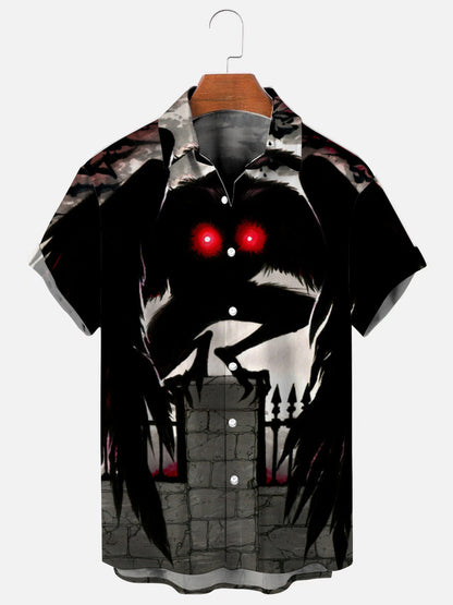 Men's Monster Mothman Print Holiday Short Sleeve Shirt