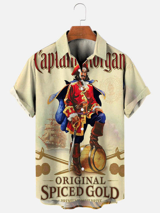 Men's Vintage Captain Print Hawaiian Short Sleeve Shirt