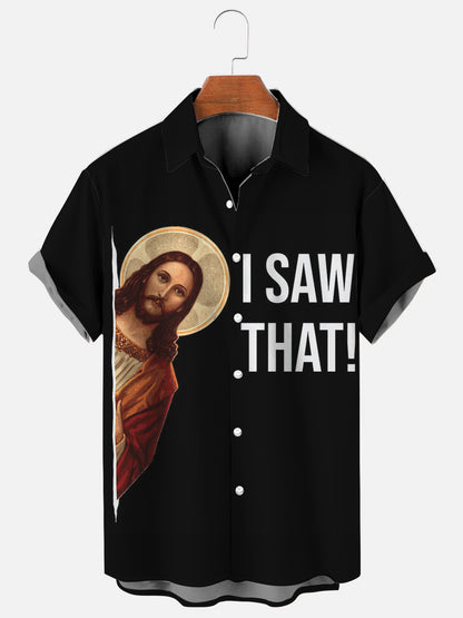 I Saw That Jesus printed casual short sleeve shirt