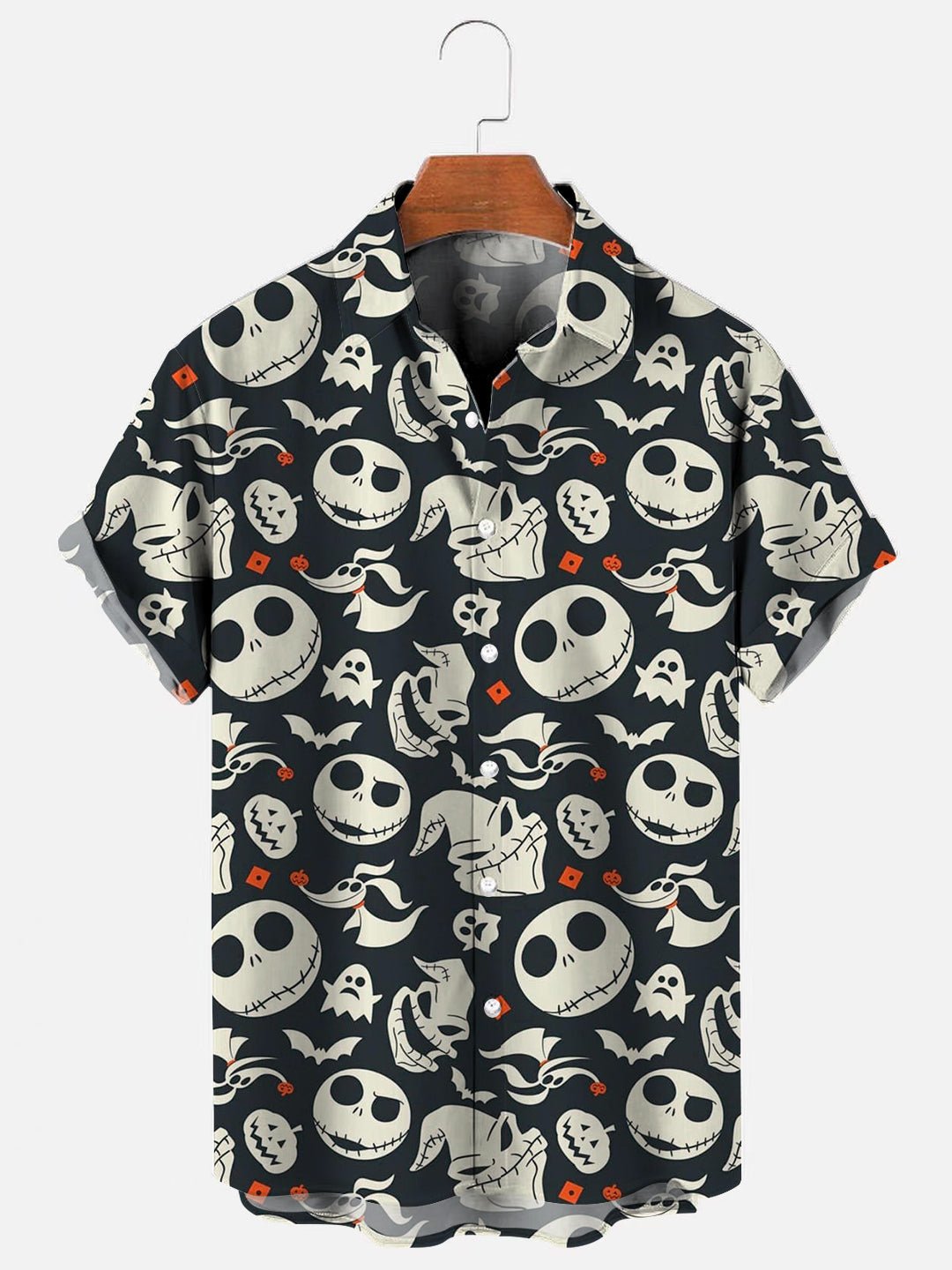 Men's Halloween Jack Skull Print Hawaiian Short Sleeve Shirt