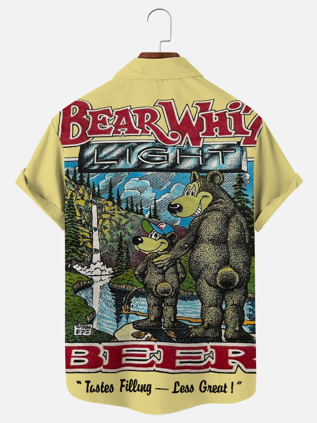 Men's Vintage Beer Bear Print Hawaiian Short Sleeve Shirt