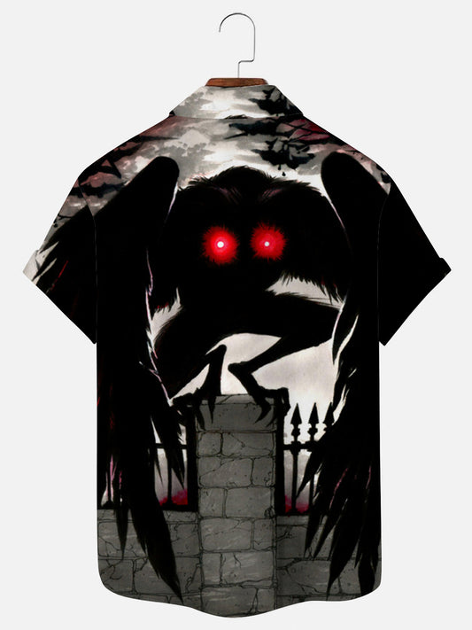 Men's Monster Mothman Print Holiday Short Sleeve Shirt